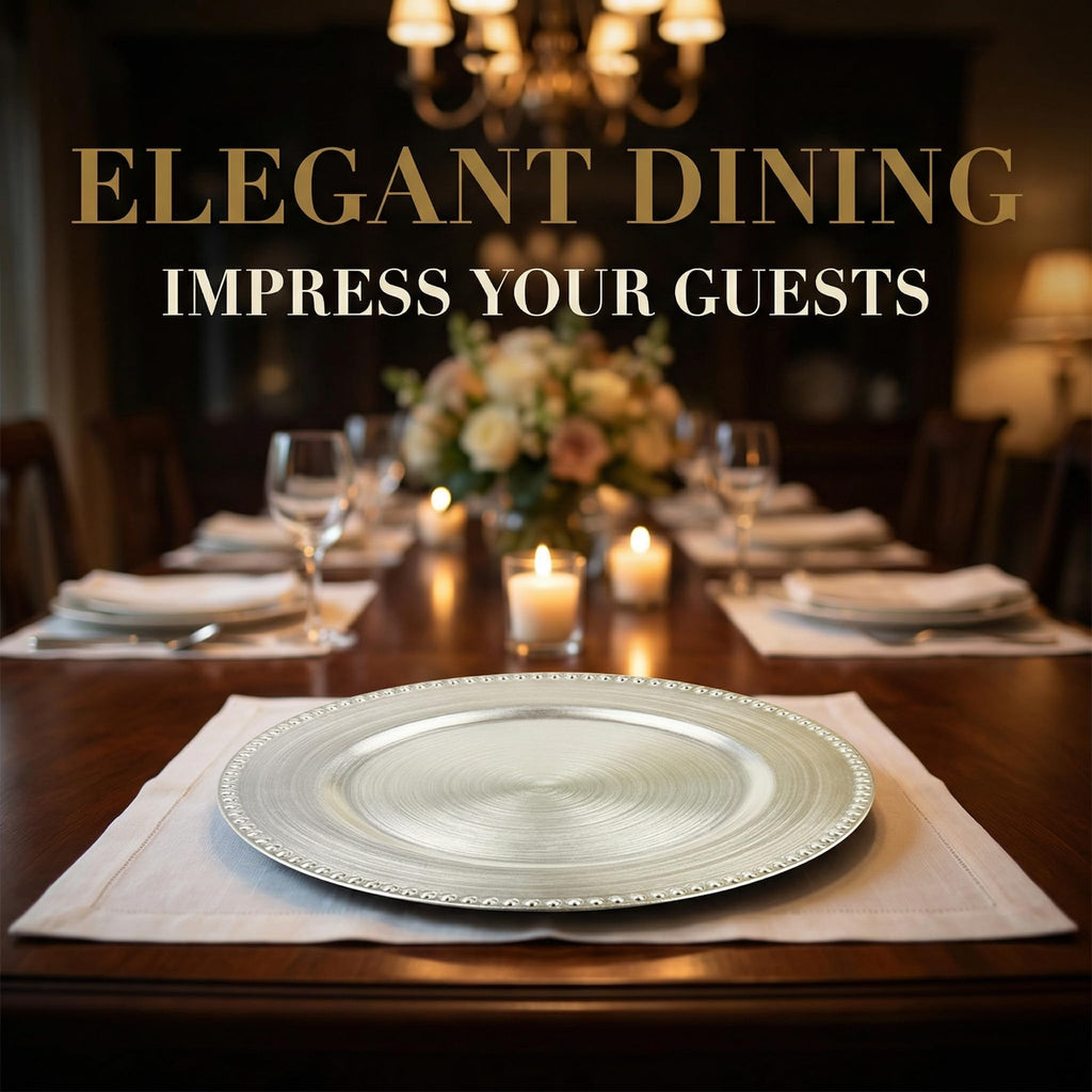13" Elegant Silver beaded Charger Plates for Weddings & Parties - Plastic Charger for Dinner Plates,Reusable