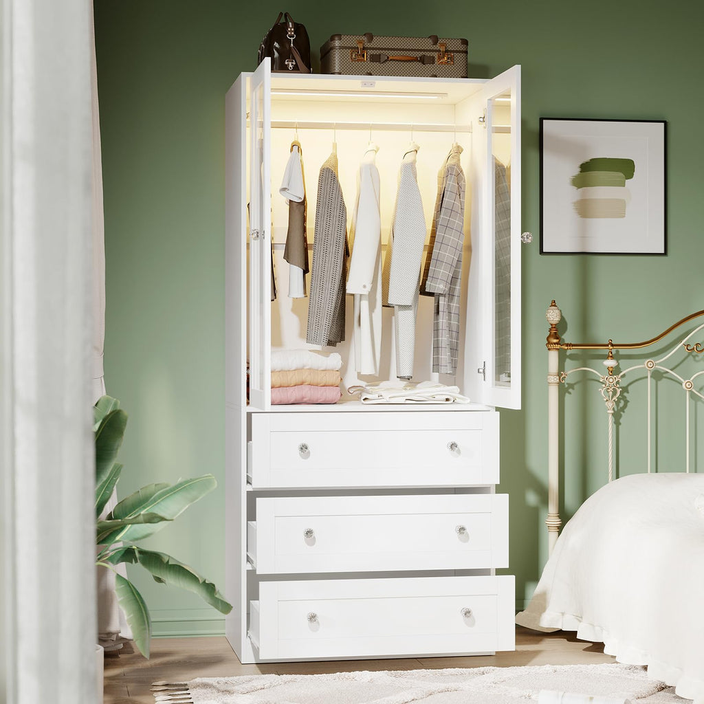 71" H Armoire Wardrobe Closet with Motion Sensor LED Light