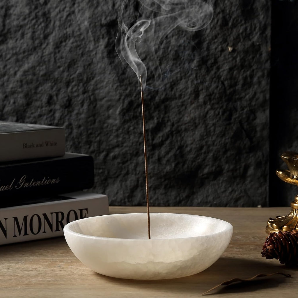 Natural Marble Incense Holder, Incense Holder for Sticks with 9 Holes, Handmade Incense Burner Ash Catcher