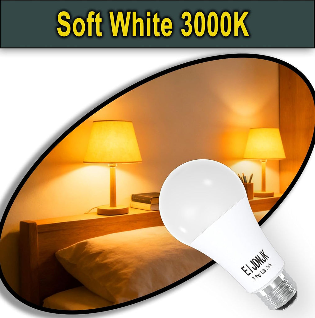3 Way LED Light Bulbs 30 70 100 W Equivalent Soft White 3000K 2-Pack,Three Way Light Bulbs A19 E26 Base, 3 Way Light
