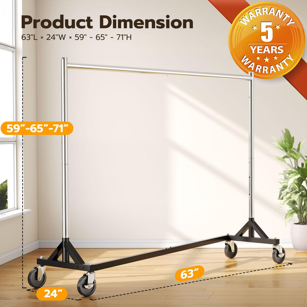 Commercial Z Base Garment Rack Hold 500LBS Heavy Duty Clothing Rack Adjustable Rolling Clothes Rack for Hanging