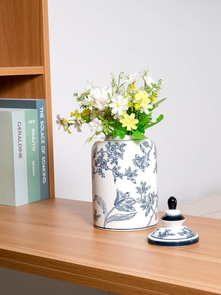 Blue and White Ginger Jar Decor, Chinoiserie Vase Decor, 12x6 Inch