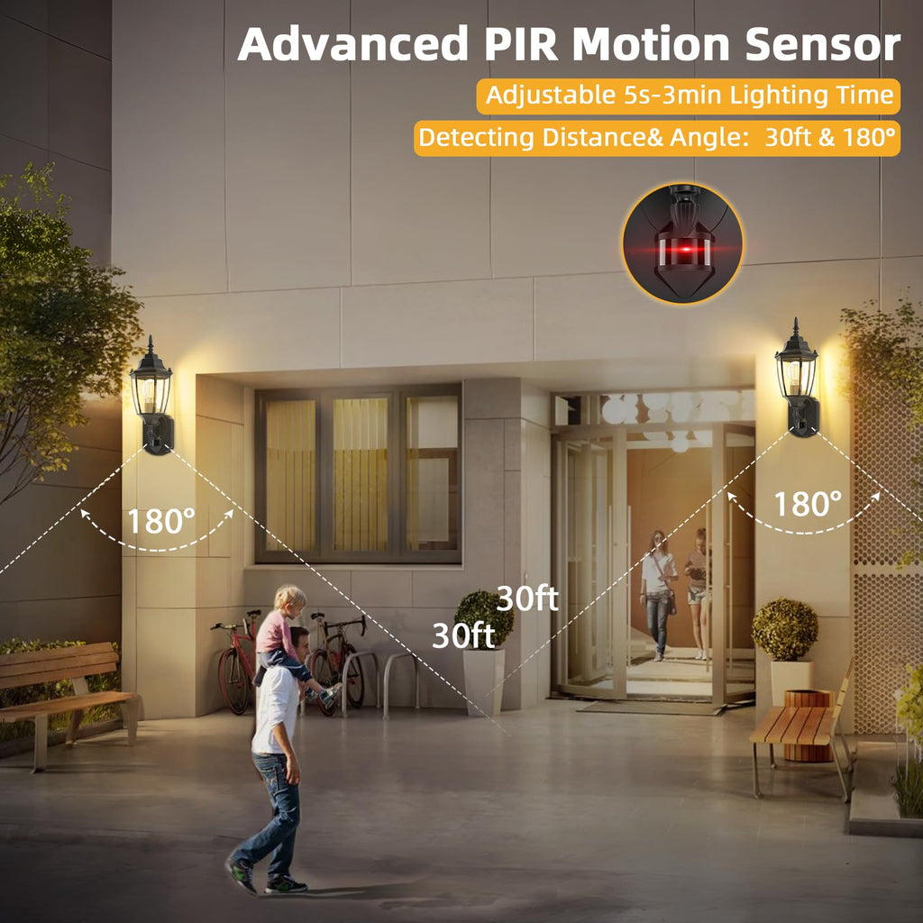 Motion Sensor Outdoor Wall Lights, Outside Porch Lamps, Black