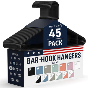 Plastic Hangers 45 Pack - Made in the USA - 6lb Capacity Standard Clothes Hangers with Strap Hooks for Dresses