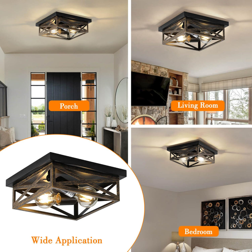 2Pack Rustic Flush Mount Ceiling Light Fixture, Modern Farmhouse Light Fixture, Kitchen Hallway Light Fixtures