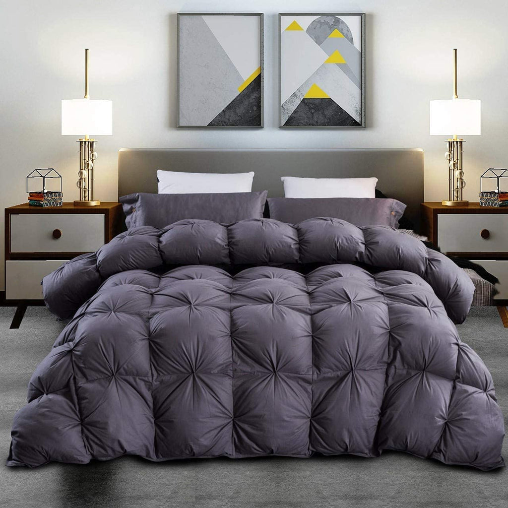 Luxurious Oversize Gray Goose Down Feather Comforter Duvet 108 X 98 inches, Pinch Pleat, 750+ Fill, 85 oz. Fill