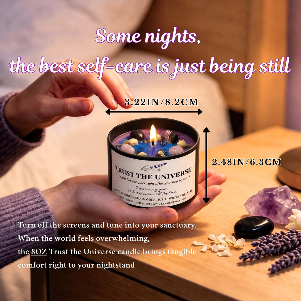 Trust the Universe Crystal Candle for Serenity, 8OZ Amethyst Energy Healing Candles, Protection Support Chakra