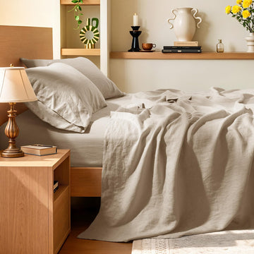 100% Pure Linen Sheets Set, French Linen Flax Bed Sheets 4 Pcs
