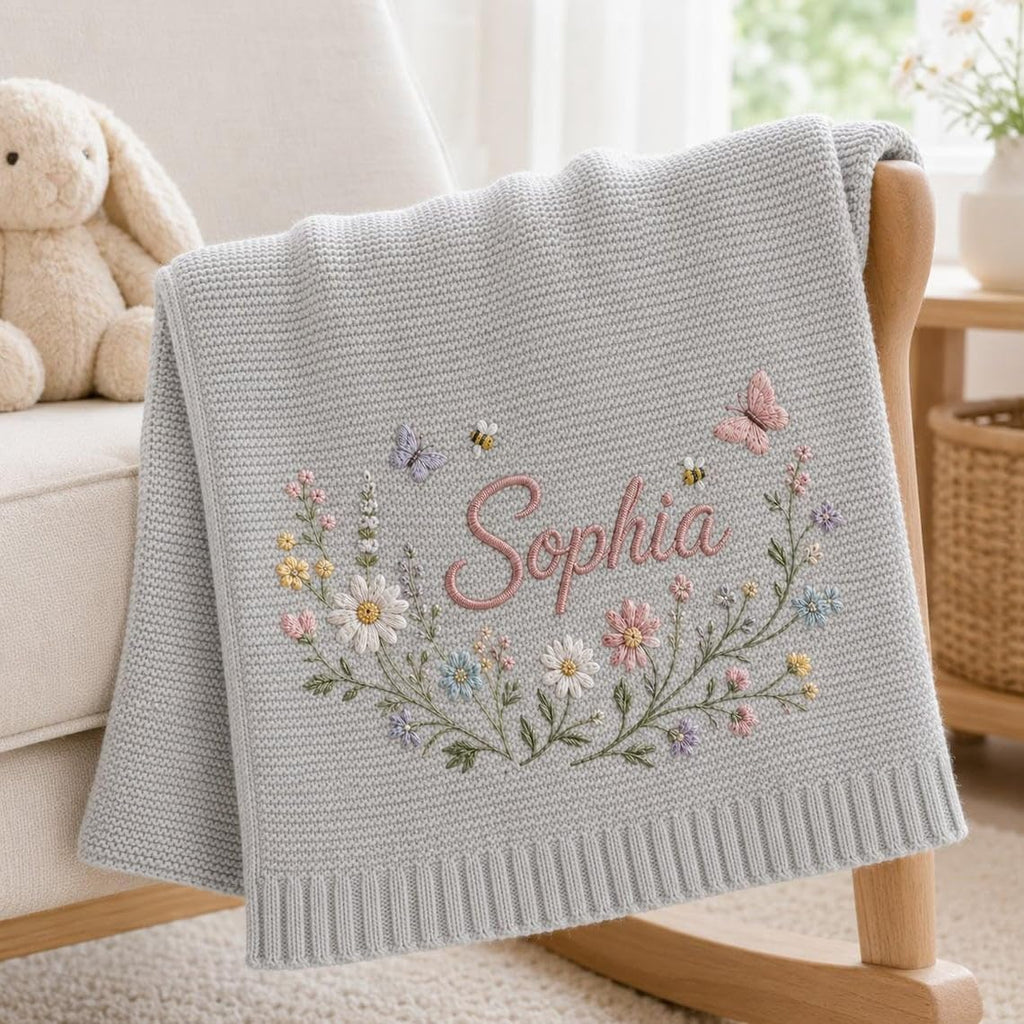 Personalized Baby Blanket, Soft Breathable Cotton Knit, Custom Embroidered Name Blanket, Newborn Baby Gift, Baby