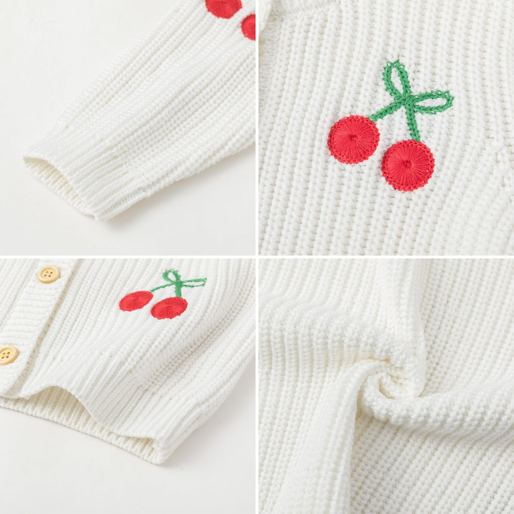 Toddler Girl Knit Cardigan Sweater,A-Cherry White