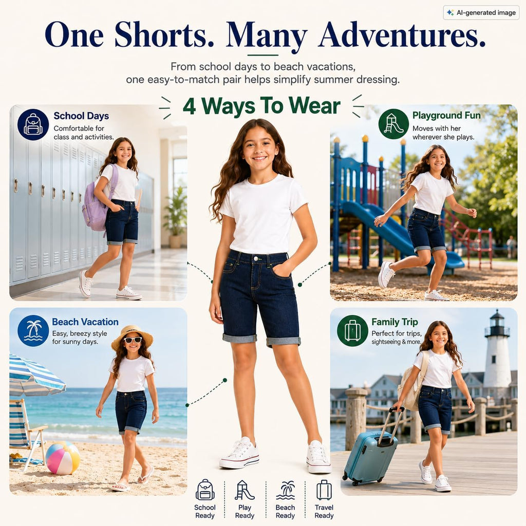 Girls Adjustable Denim Shorts: Stretch Jeans Bermuda