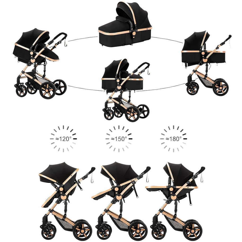 2 in 1 Baby Bassinet Stroller, Convertible Foldable Standard Stroller, Reversible Pushchair Infant Buggy Carriage