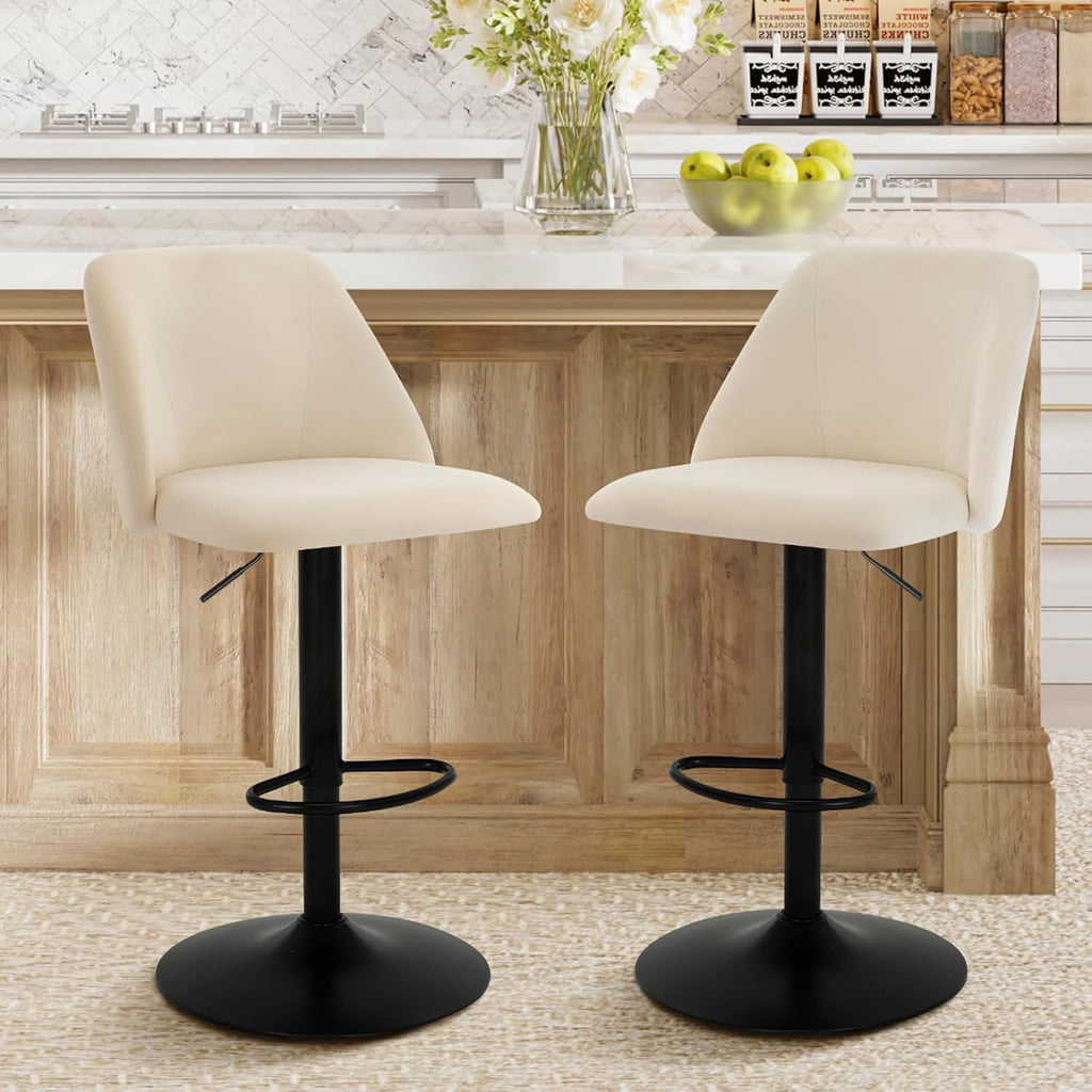 Bar Stools Set of 2, Modern Swivel Bar Chairs, Adjustable Upholstered Barstools Counter Height with Full Backrest