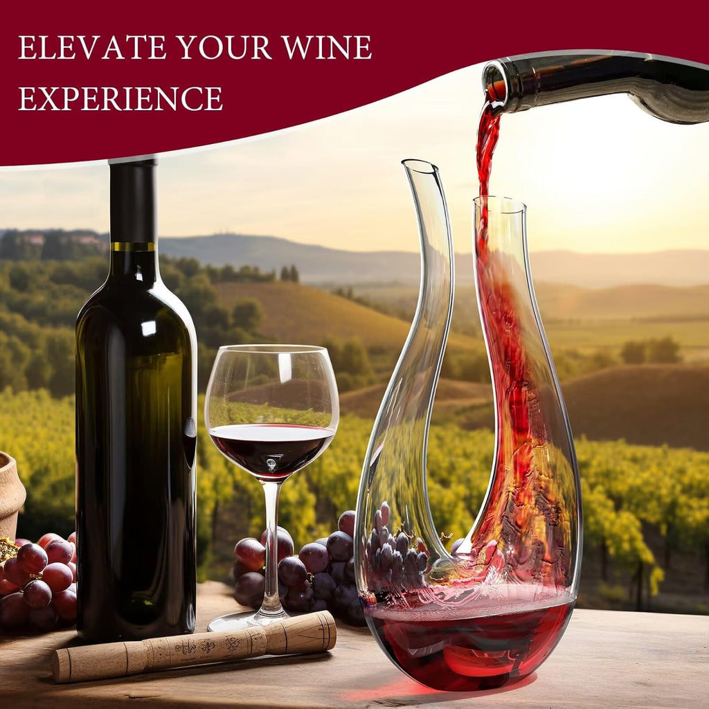 Hand-Blown Lead-Free Crystal Glass Wine Decanter - 750 ml Swan-Neck U-Shape Aerator | Fathers Day Gift, Drip-Free
