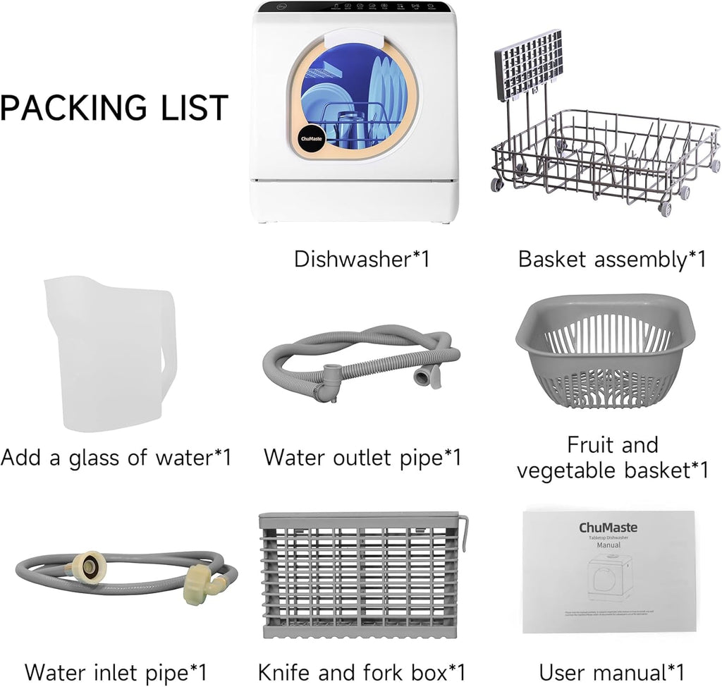 Portable Dishwasher Countertop, Countertop Dishwasher With Water Tank, Counter Top Dishwasher With 5 wash Programs