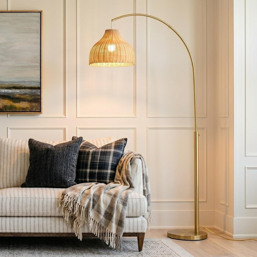 Lark Arc Lamps & Offices, Floor Lamp with Unique Hanging Wicker Shade, Standing & Tall Reading