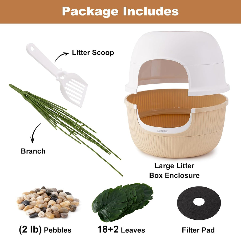 Hidden Cat Litter Box Enclosure with Faux Plant and Odor Control