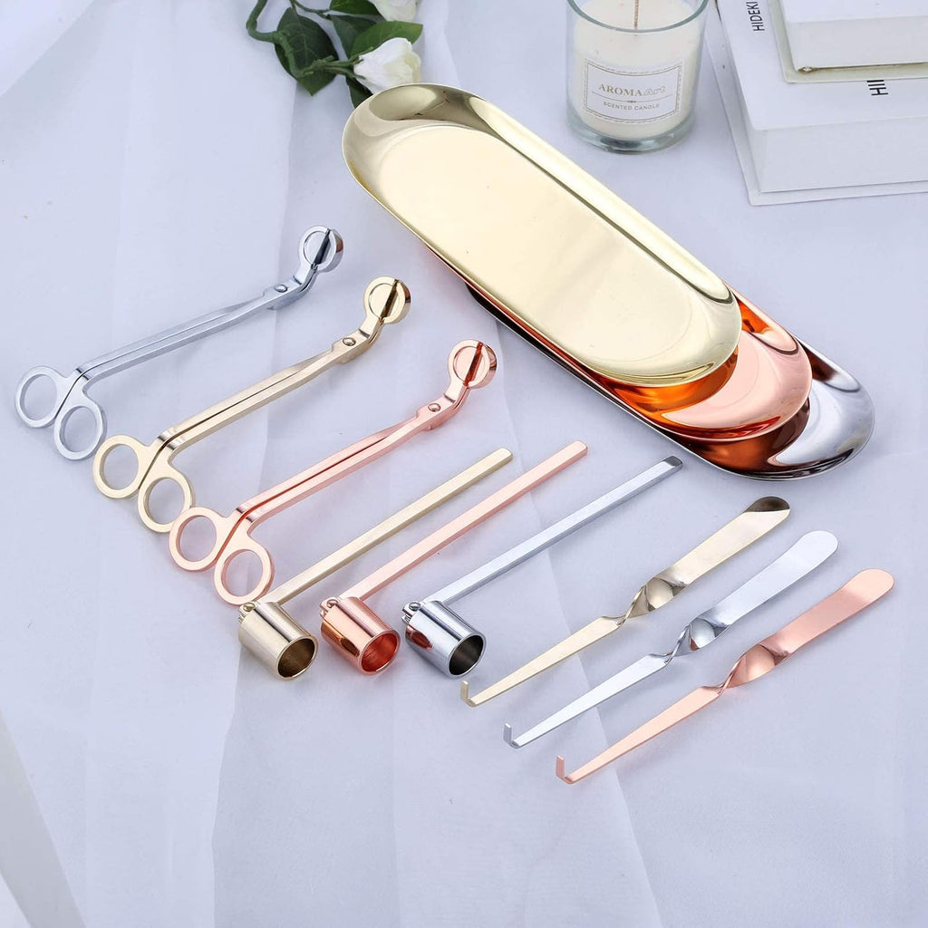 4-in-1 Stainless Steel Candle Care Kit for Candle Lovers, Silver - Set of 4