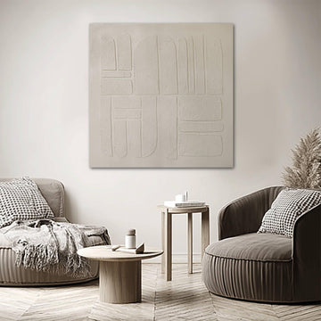40x40 Inch Neutral Abstract Wall Art - Beige and Cream Geometric Square Canvas Artwork for Modern Living Room Wall
