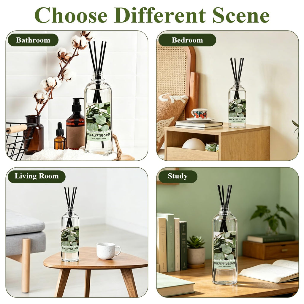 Reed Diffuser Refill, Eucalyptus & Sage Scent Diffuser 16.9 Fl Oz