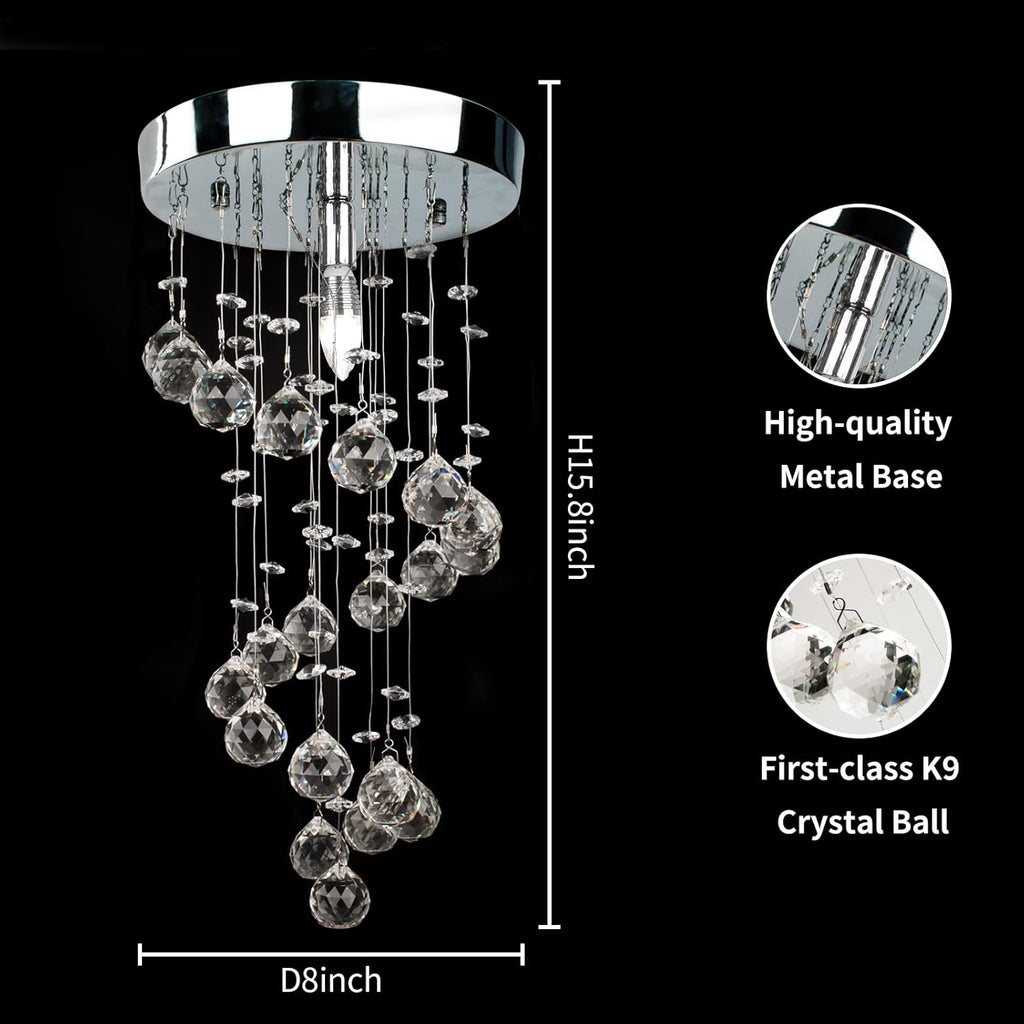 Elegant Spiral Flush Mount Chandelier, Modern Raindrop Chandelier Crystal Ball Chandeliers Fixture Pendant Ceiling Lamp Lighting Fixtures for Bedroom, Hallway, LivingRoom, D8''x H15.8'' A100-B08JLYYN5M