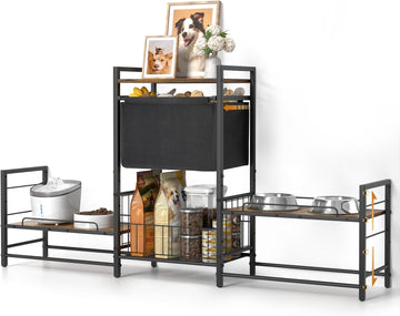 Dog Feeding Station with 2 Elevated Bowl Stands & Large Storage