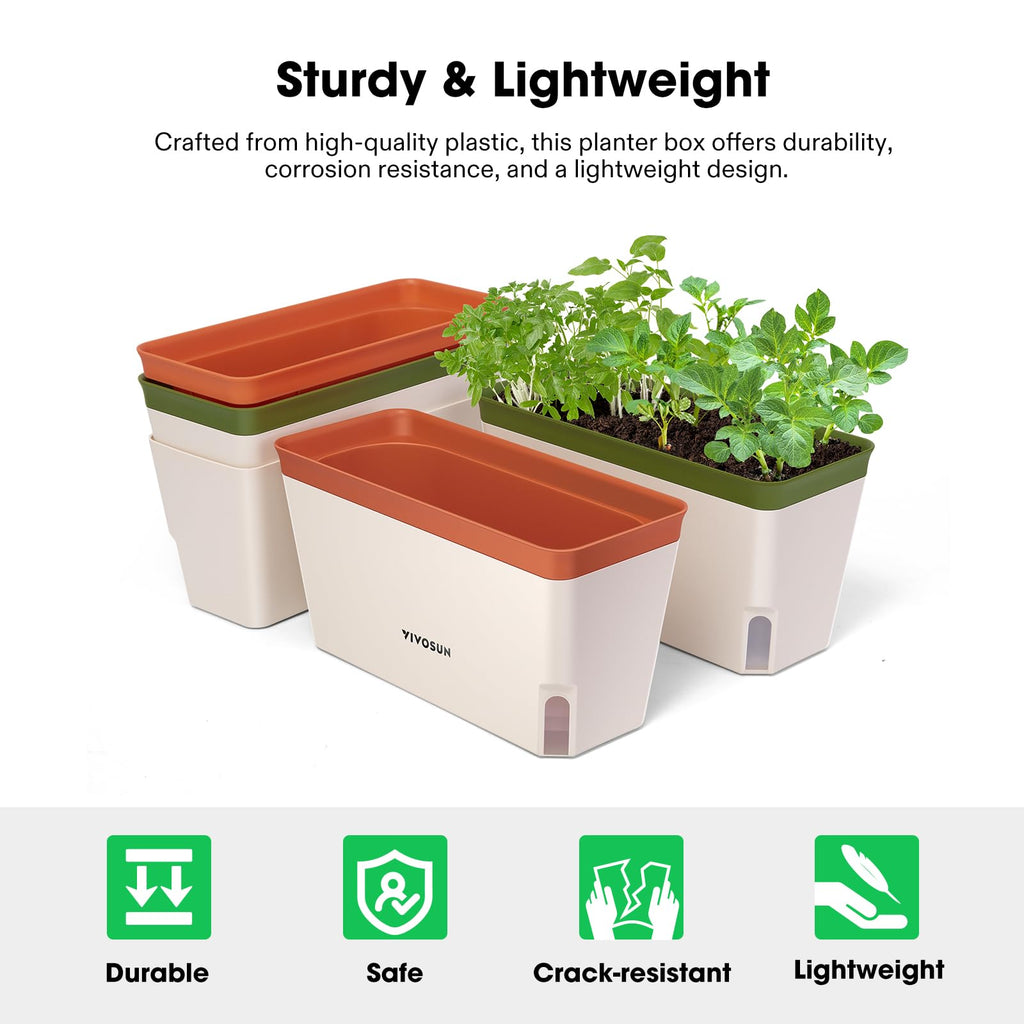 Self-Watering Planters, 4-Pack 10.5 in Window Herb Planter Box