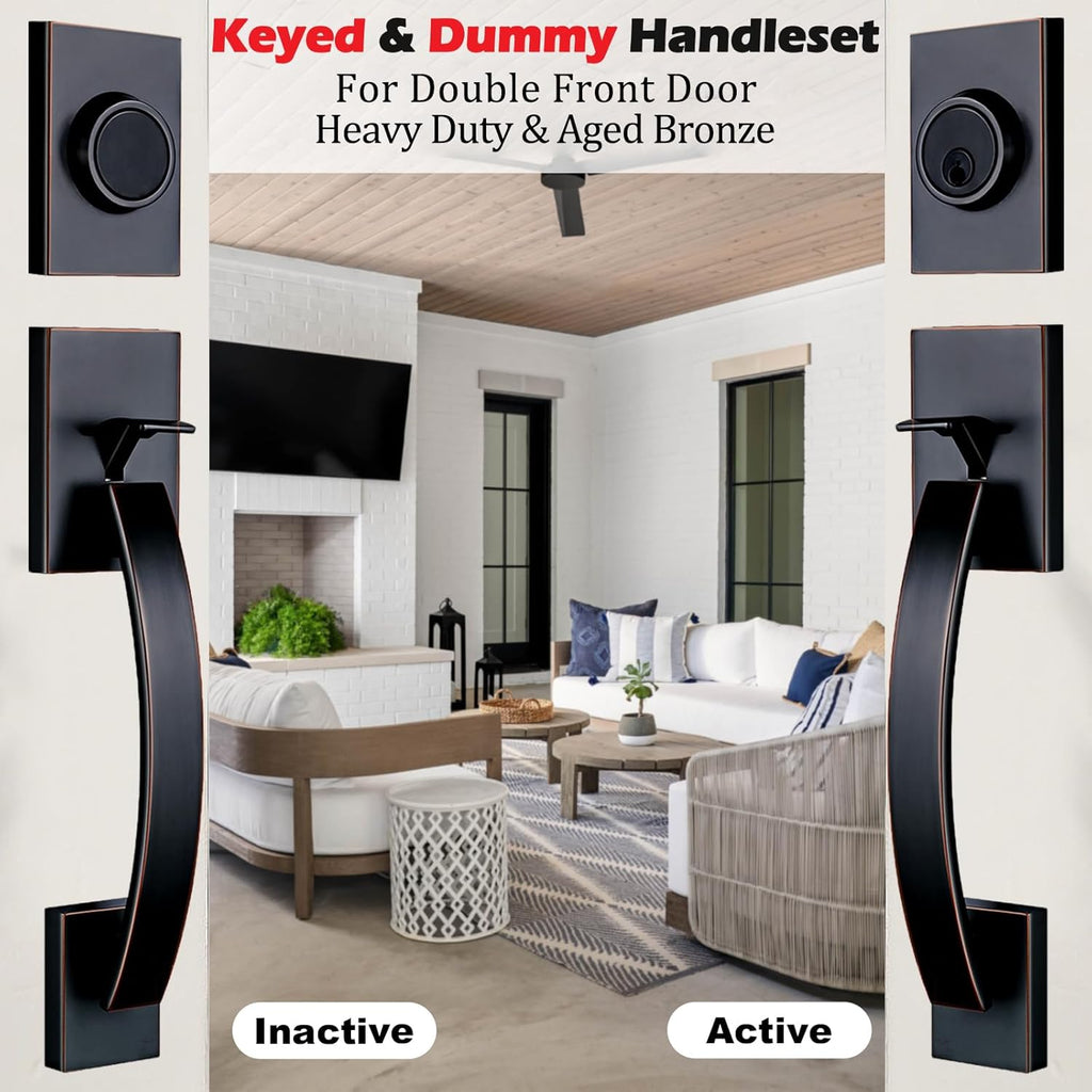 Double Front Door Entry Handle and Deadbolt Lock Set - Door Handleset