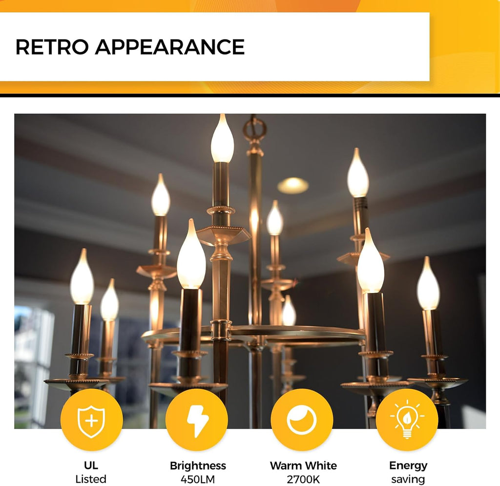 Frosted Candelabra Light Bulbs, 40W Eq Dimmable, 2700K 12 Pack