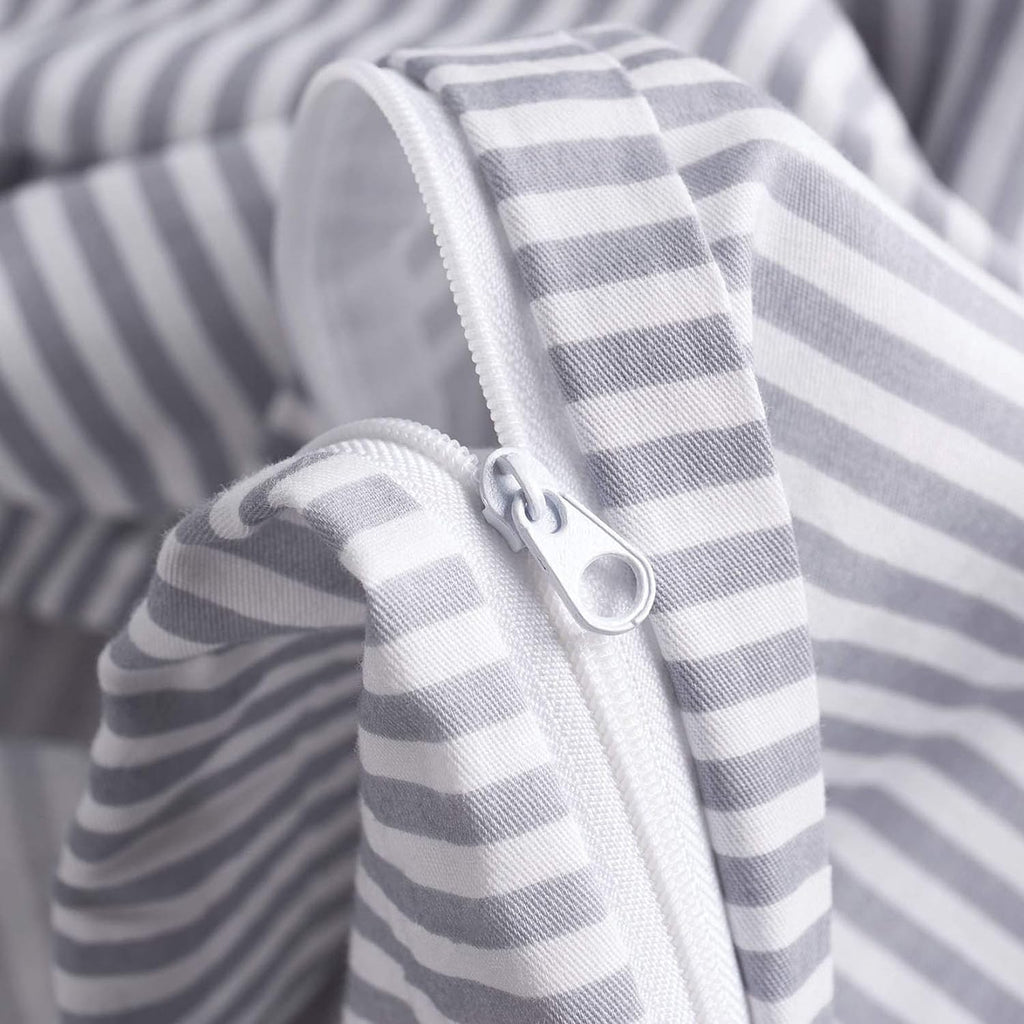 Striped Cotton Duvet Cover Set, Ticking Stripe Pinstripe Farmhouse, 100% Cotton Bedding Set, 3 Pieces, Gray White, King