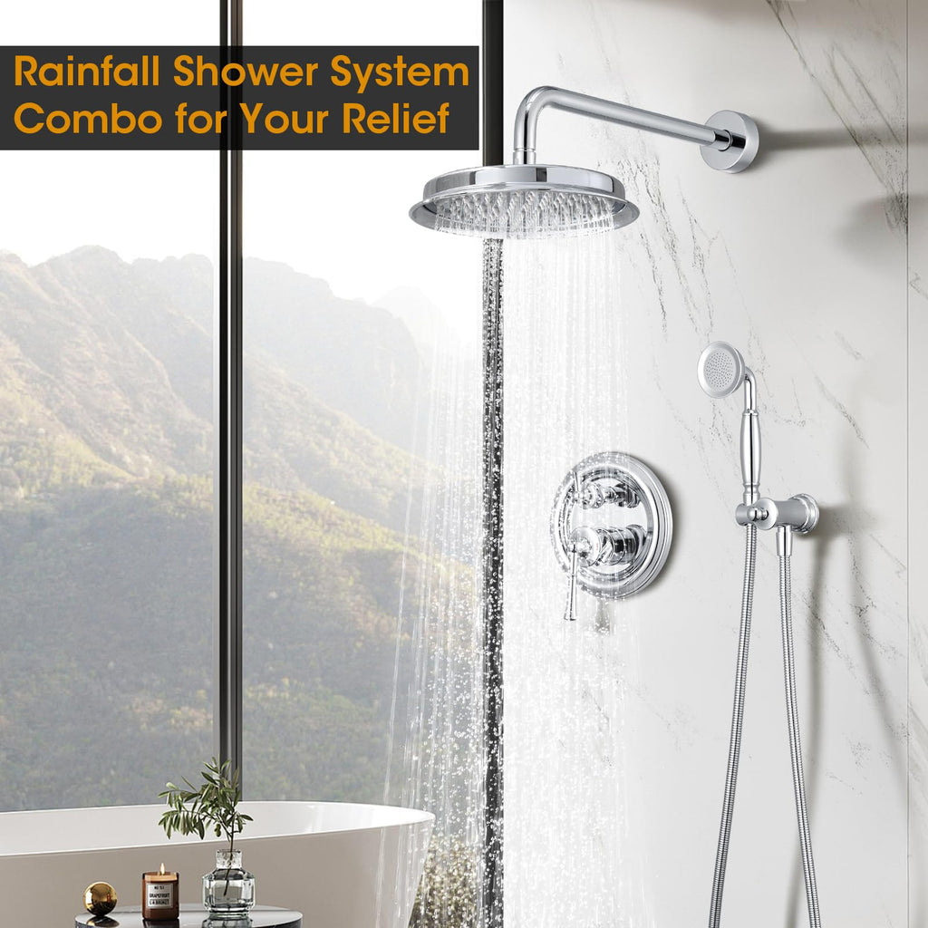 Shower Head with Handheld, Rain Shower System Faucet Set, Chrome