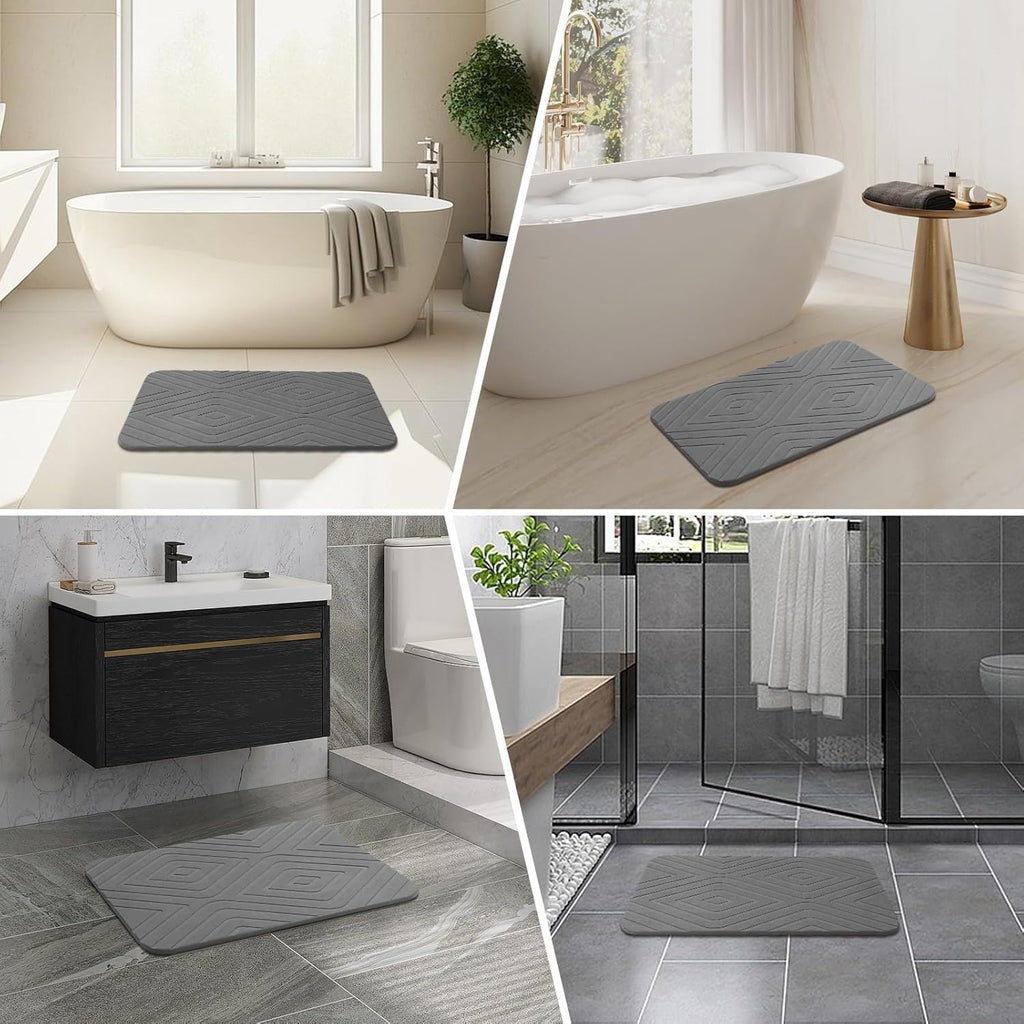 2 Pack Stone Bath Mat, Diatomaceous Earth Shower Mat, Non-Slip Super Absorbent Quick Drying Bathroom Kitchen Floor