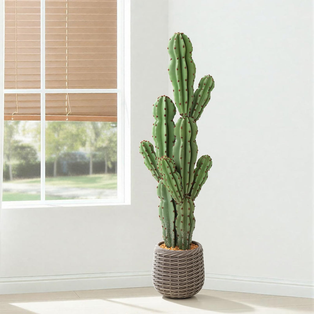 Artificial Cactus Plants Outdoor, 3ft Large UV-Resistant Fake Cacti Plant with Brown Pot, Faux Floor Desert Plant