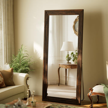 Full Length Mirror 71"X32", Walnut Large Floor Mirror with Solid Wood Frame