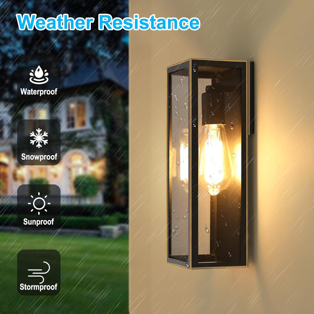 2-Pack Outdoor Wall Lanterns, Exterior Waterproof Outdoor Lights with Glass Shades, Bronze Porch Lights Wall Mounted