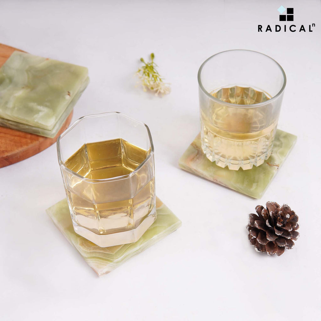 Marble Square Coasters Set of 6 - Green Onyx Drink Coasters