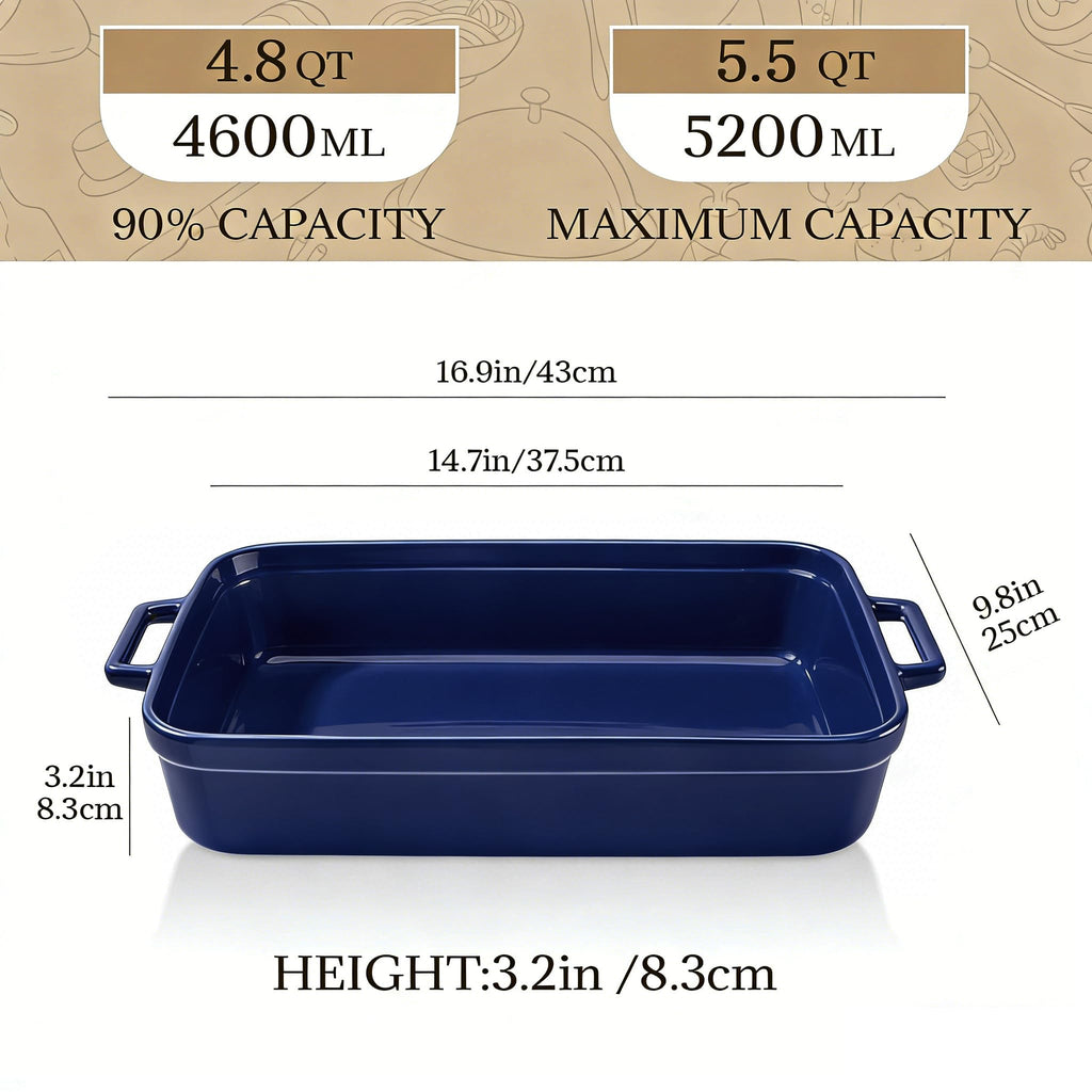 5.5 Quart Casserole Dish, Large Baking Dish Cookware, 14.7x10 Inch Deep Lasagna Pan for Oven, Ceramic Bakeware for