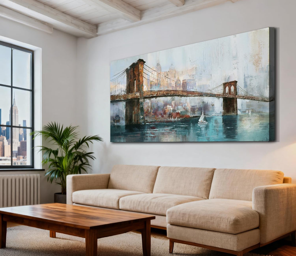 New York Brooklyn Bridge Canvas Wall Art | HD Print, Waterproof, non-fading, Cityscape Skyline Picture