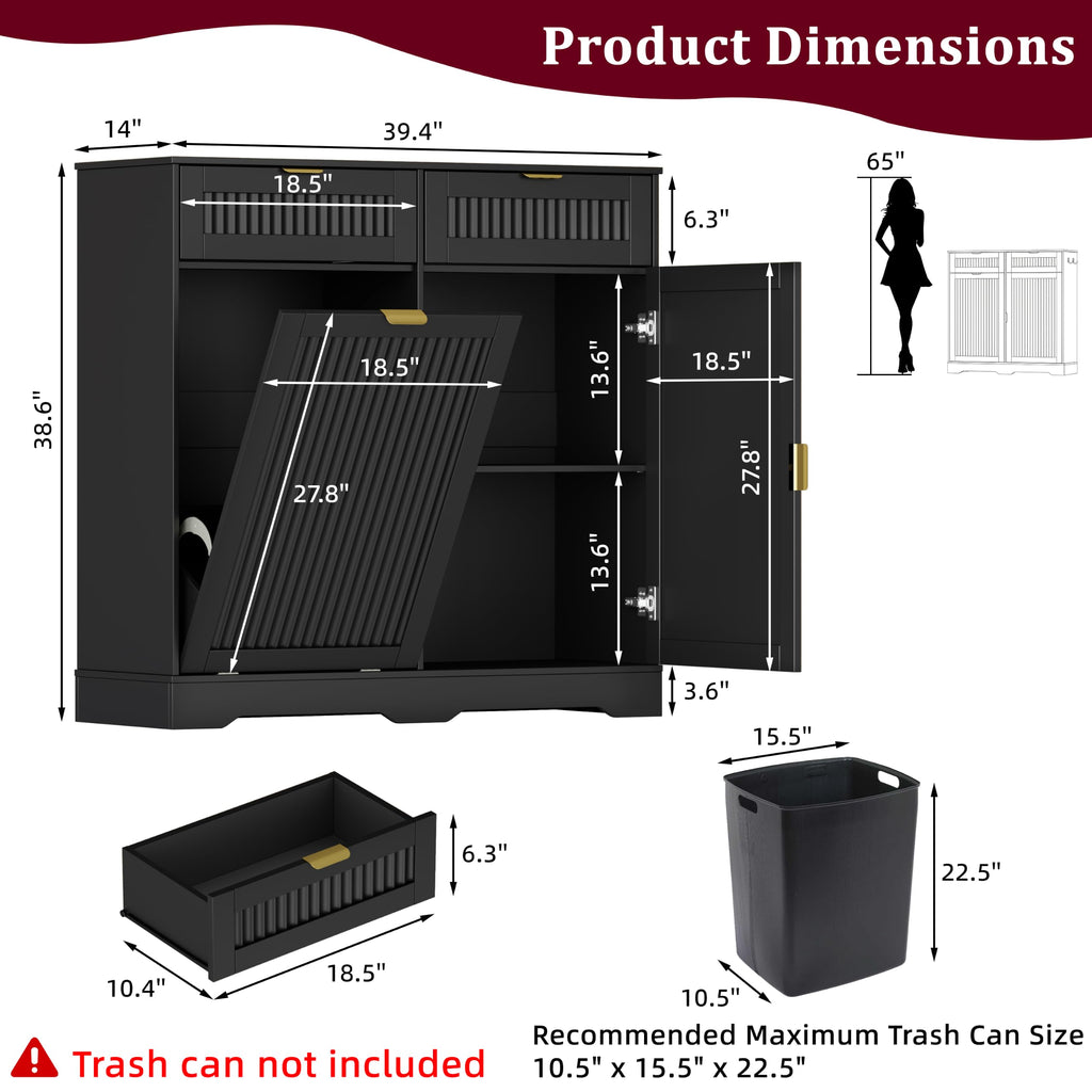 Storage Cabinet with 13 Gallon Tilt Out Trash Can Cabinet, Buffet Cabinet