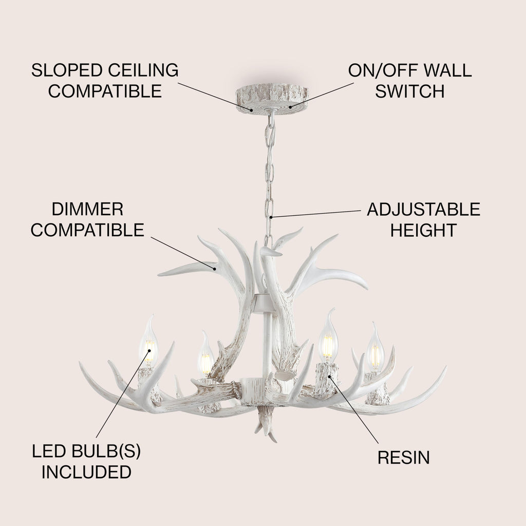 Eldora 4-Light Resin Antler Chandelier 26", Antique White