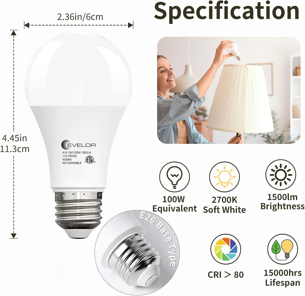A19 LED Light Bulbs,100 Watt Equivalent,2700K Soft White