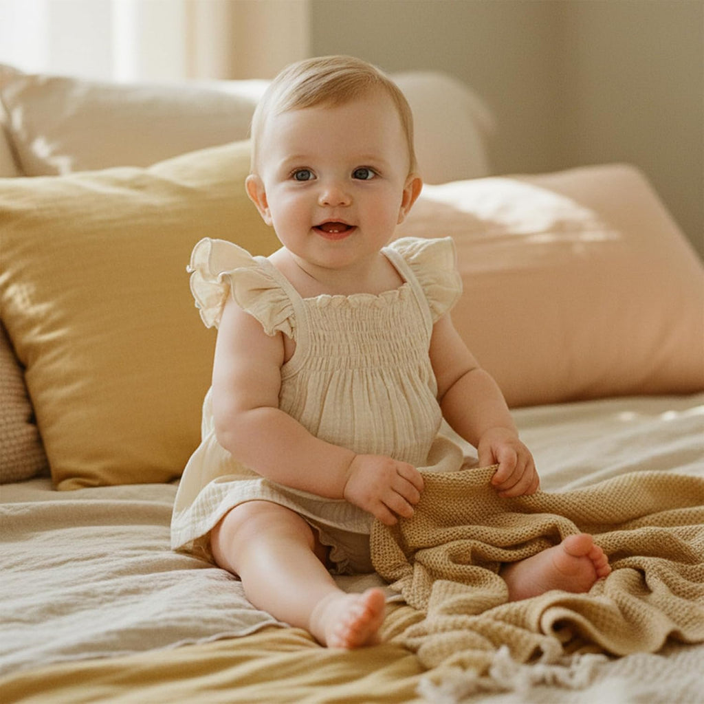 Baby Girl Summer Clothes Cute Basic Plain Cotton Linen Ruffle Tops Dress Shorts Outfits Set Shirt Princess Outfit