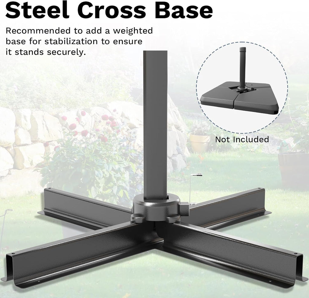 10ft Solar LED Patio Umbrella, Round Cantilever Outdoor Umbrella with Solar Lights and 360-Degree Rotation