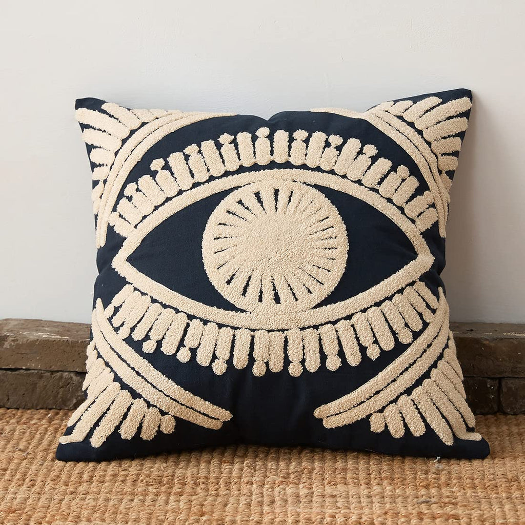 Boho Geometric Tufted Decorative Throw Pillow Cover Farmhouse Cotton Embroidery Accent Square Cushion Case for Couch