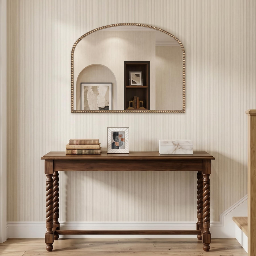 Antique Gold Arched Wall Mirror, 36" x 28" Beaded Mirror