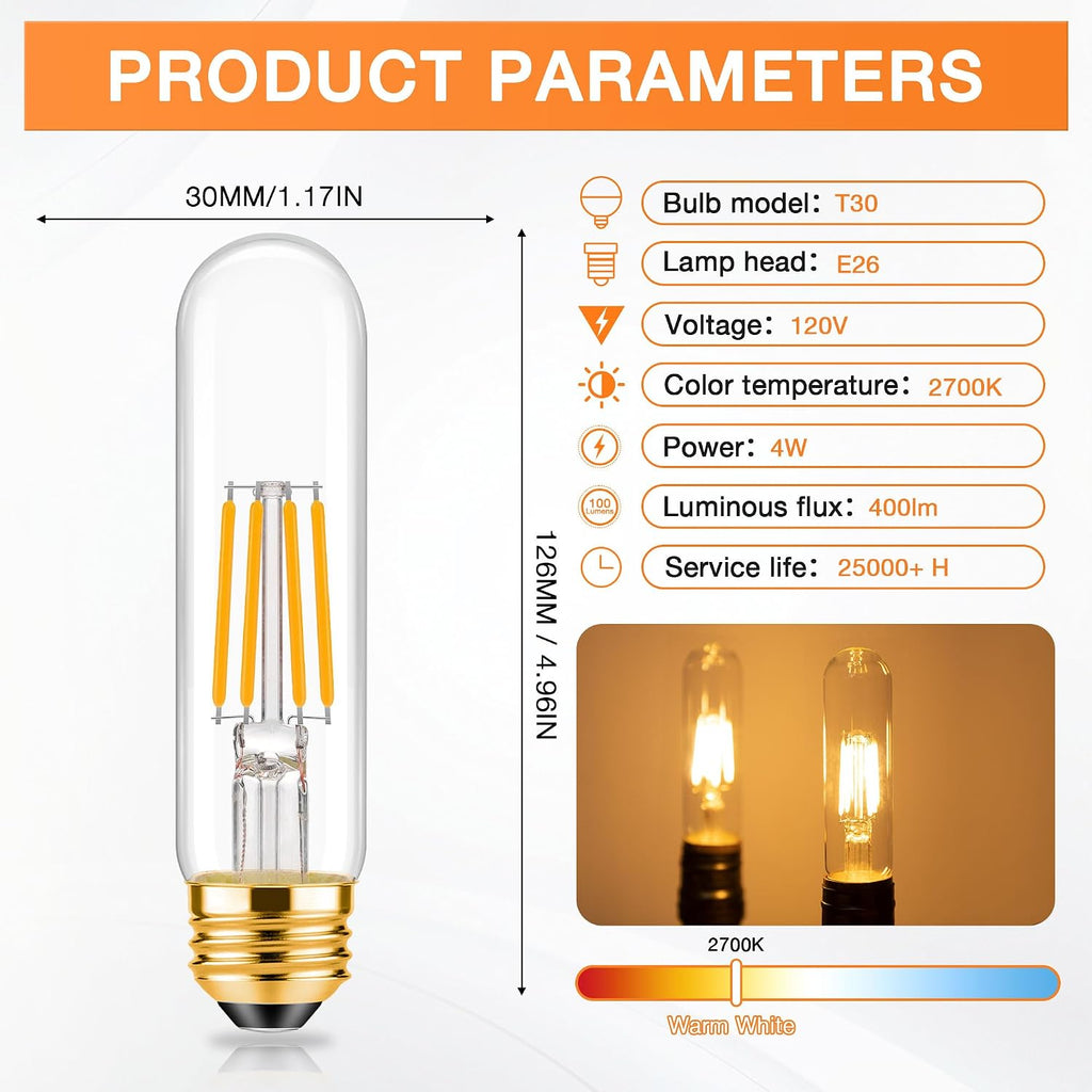 E26 T10 LED Bulb 4 Watt Equivalent 40W Warm White 2700K 2 Pack