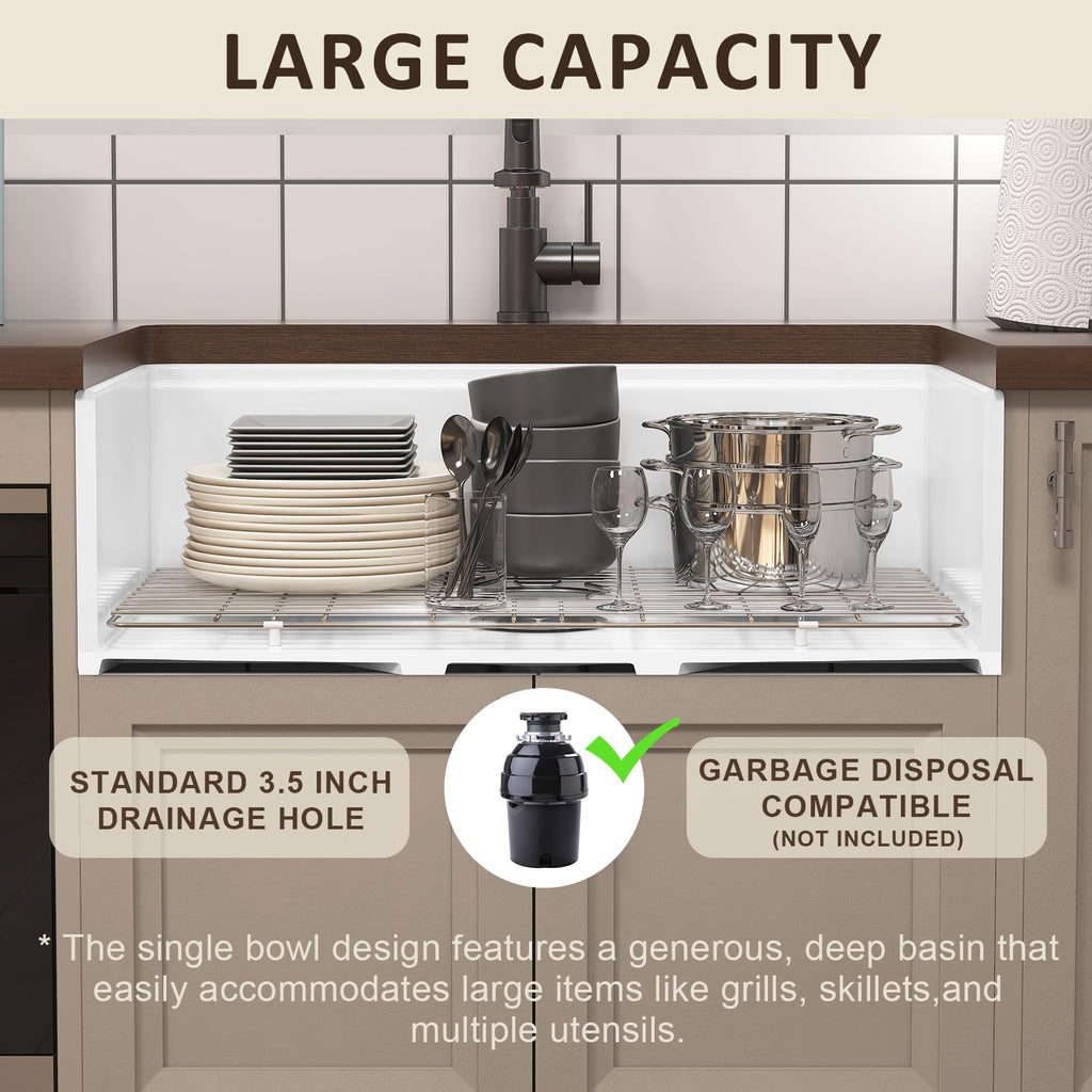 33 x 20 Inch Apron Front Farmhouse Workstation Kitchen Sink White