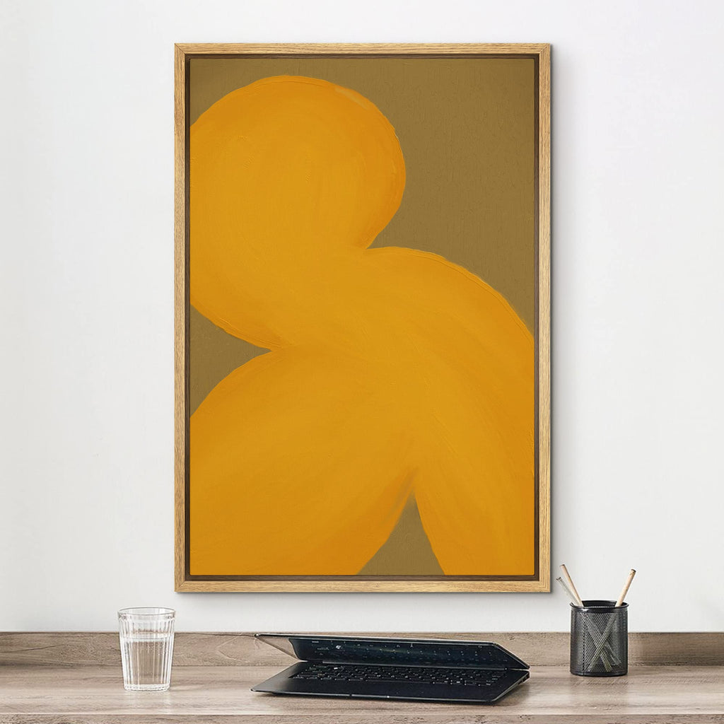 Framed Canvas Print Wall Art Geometric Mid-Century Yellow Polygon Abstract Shapes Illustrations Minimalism Decorative