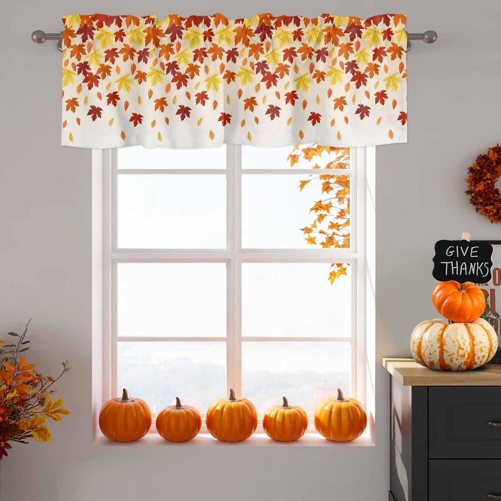 Fall Valance for Windows Maple Leaves Curtains Valances Thanksgiving Rod Pocket Valance Window Treatments Harvest