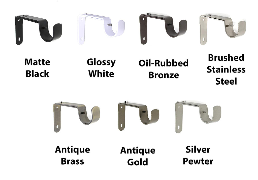 Long Adjustable Solid Zinc Curtain Rod Bracket Wall Holder, Fits to 1", 1-1/8", and 1-1/4" Rod, 2 Pieces